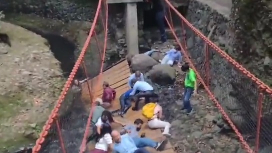 उद्घाटन के दौरान चढ़ते ही टूट गया पुल, नाले में गिरे 'नेताजी' समेत दो दर्जन लोग, देखें VIDEO