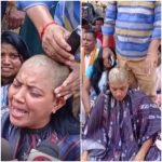 RAIPUR NEWS : अनुकंपा नियुक्ति की मांग को लेकर धरने पर बैठी महिला ने कराया मुंडन, देखकर हैरान रह गए लोग