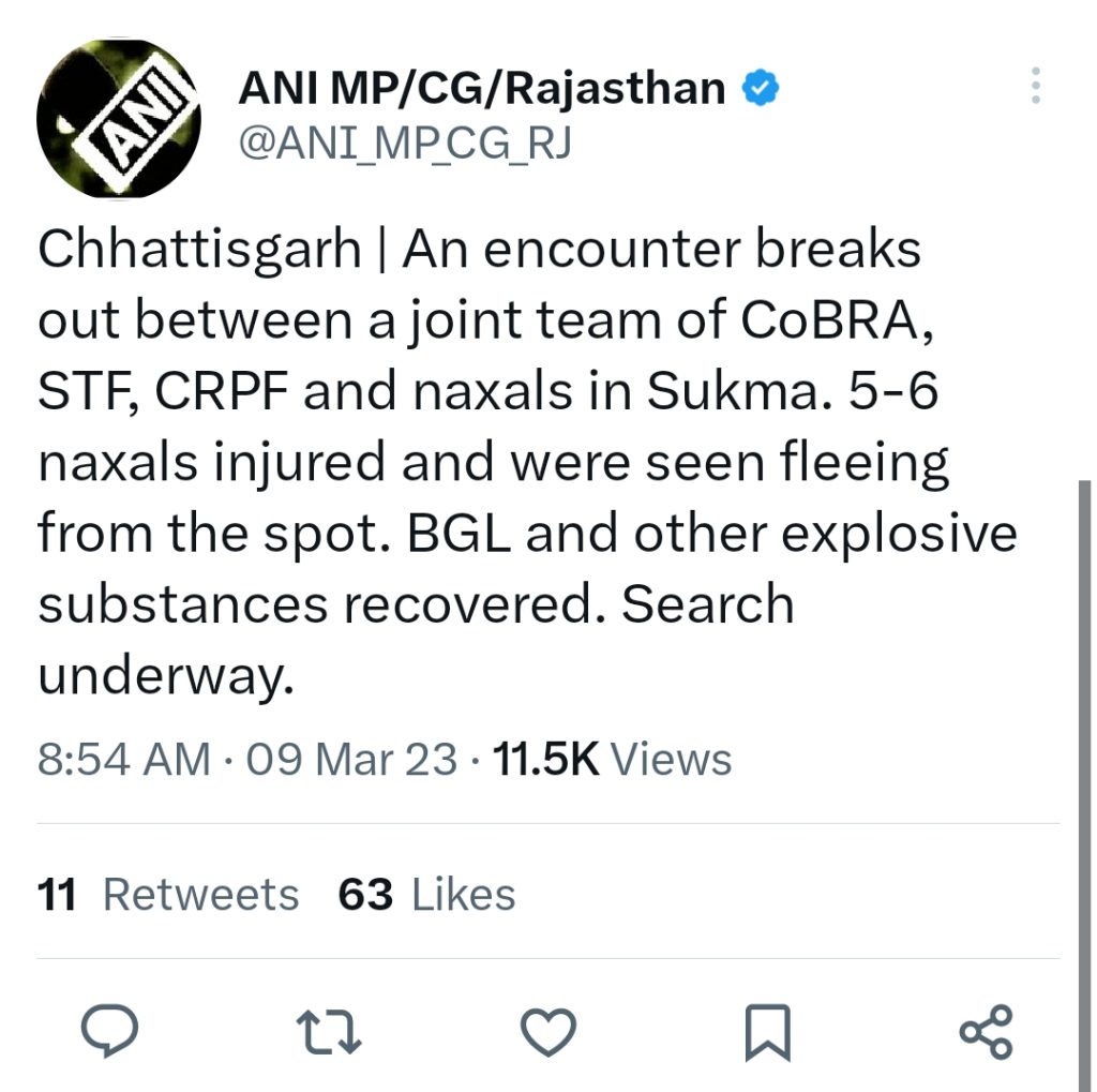 CG Breaking Encounter between CRPF jawans and Naxalites, 6 Naxalites injured, huge quantity of BGL and other explosive material recovered