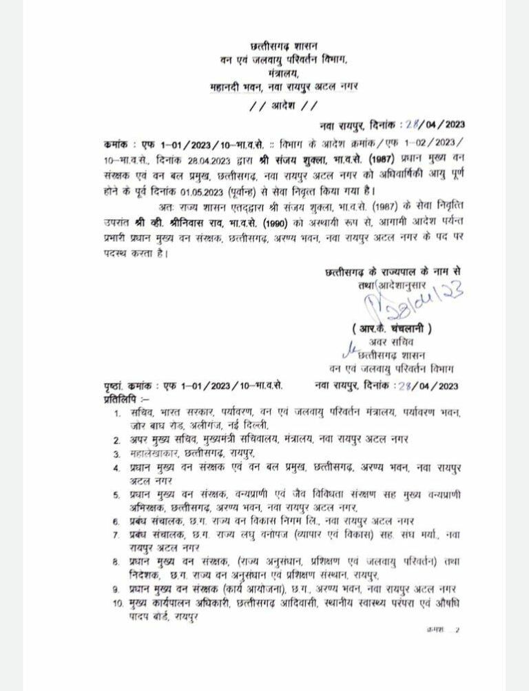 CG BREAKING : Srinivasa Rao will be the new PCC of Chhattisgarh, government issued posting order