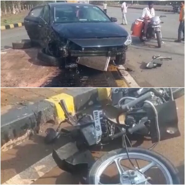 RAIPUR ACCIDENT NEWS : कार और बोलेरो में जोरदार भिड़ंत, चपेट में आये बाइक सवार की हालत गंभीर, गाड़ी के हुए 2 टुकड़े