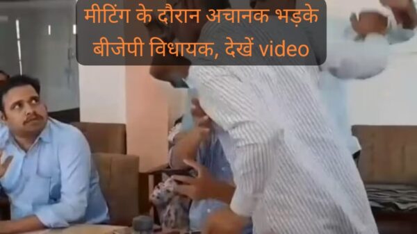 BJP MLA Fight Video : मीटिंग के दौरान अचानक भड़के बीजेपी विधायक, तहसीलदार  को उठे मारने, देखें वीडियो