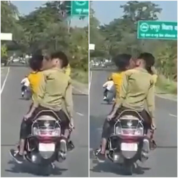VIRAL VIDEO : सड़क में चलती स्कूटी पर लड़कों ने की अश्लील हरकत, खुल्लेआम करते रहे लिप किस, देखें वायरल वीडियो 