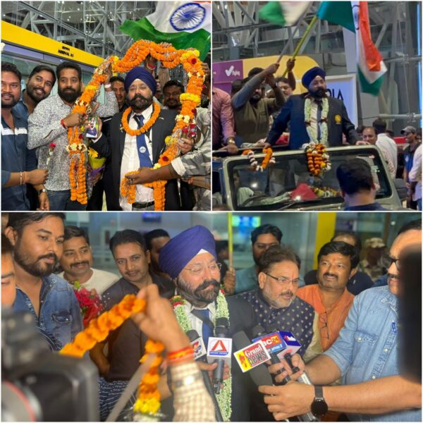 RAIPUR NEWS : ब्रिक्स गेम्स के भारतीय टीम के मैनेजर गुरुचरण सिंह होरा लौटे रायपुर, एयरपोर्ट पर गाजे बाजे के साथ हुआ भव्य स्वागत
