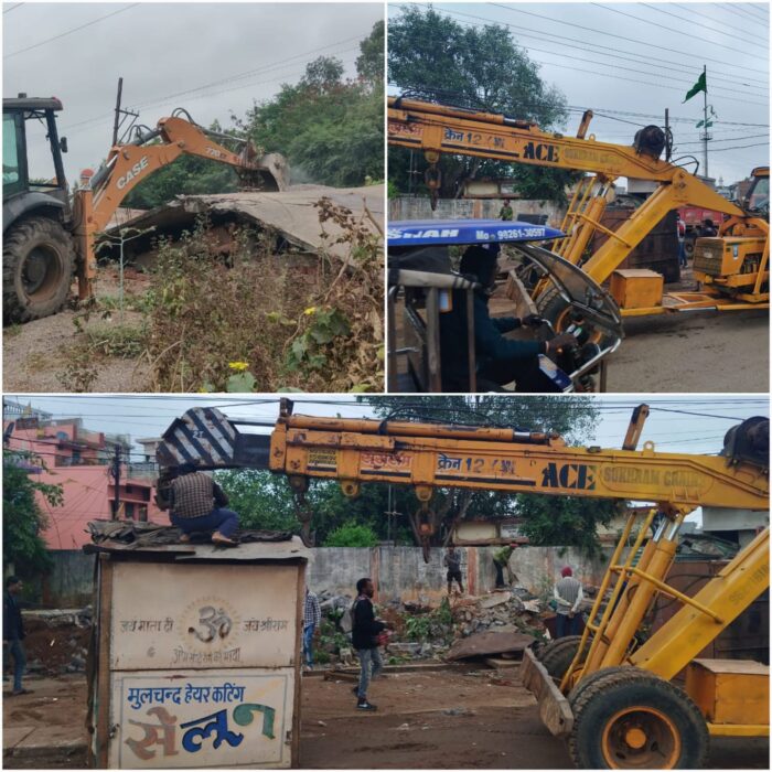 RAIPUR BREAKING : रायपुर में दूसरे दिन भी अवैध निर्माण पर चला बुलडोजर, भारी पुलिस बल के साथ हटाई गई दुकाने 