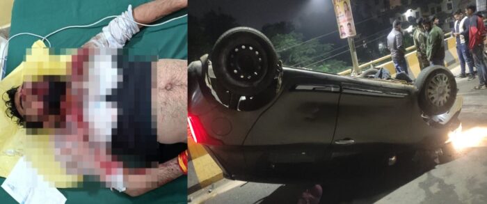 CG ACCIDENT : तेज रफ्तार कार खंभे से टकराकर पलटी, दो युवक गंभीर रूप से घायल 