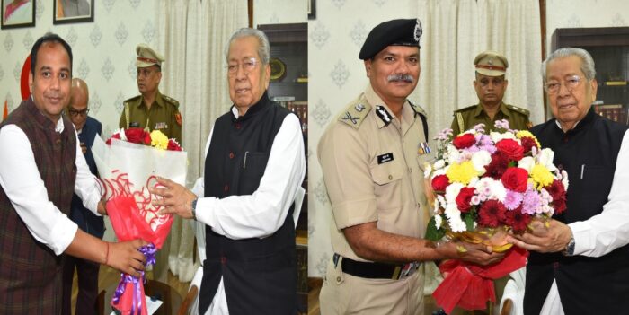 RAIPUR NEWS : राज्यपाल हरिचंदन से कलेक्टर और BSF के DGP ने की सौजन्य मुलाकात