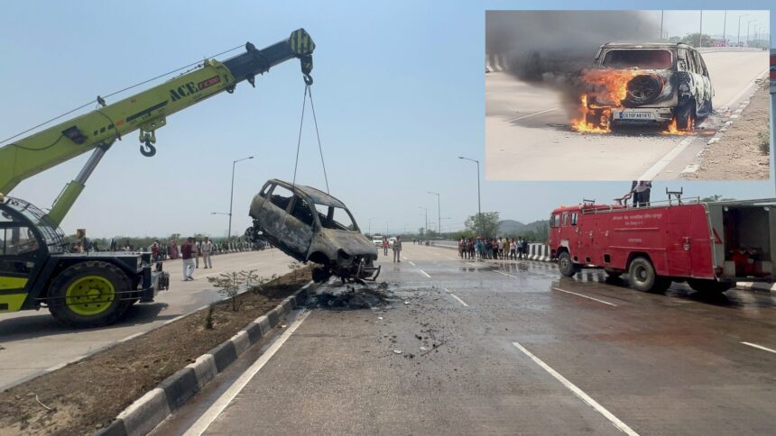 Ratanpur Burning Car : चलती कार में भड़क उठी आग की लपटें, पांच लोगों ने कूदकर बचाई जान, देखें VIDEO 