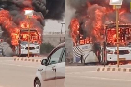 RAIPUR VIDEO : जगदलपुर से रायपुर आ रही चलती बस में लगी भीषण आग, मचा हड़कंप, देखें वीडियो 