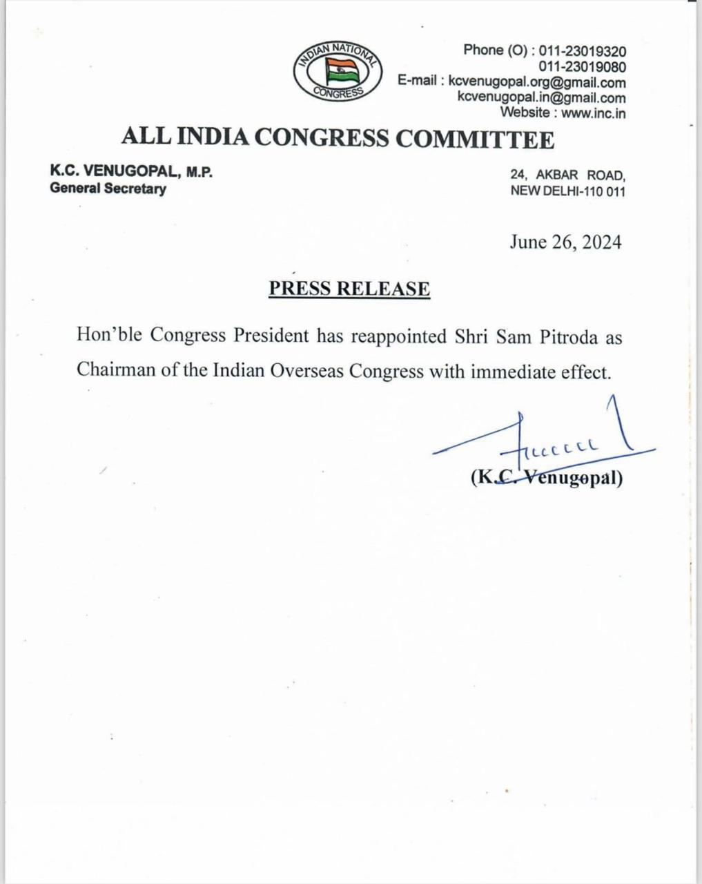 BREAKING: Sam Pitroda again appointed President of Indian Overseas Congress