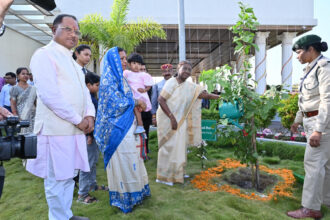 President Draupadi Murmu : राष्ट्रपति द्रौपदी मुर्मु ने मुख्यमंत्री निवास में रोपा बेल का पौधा