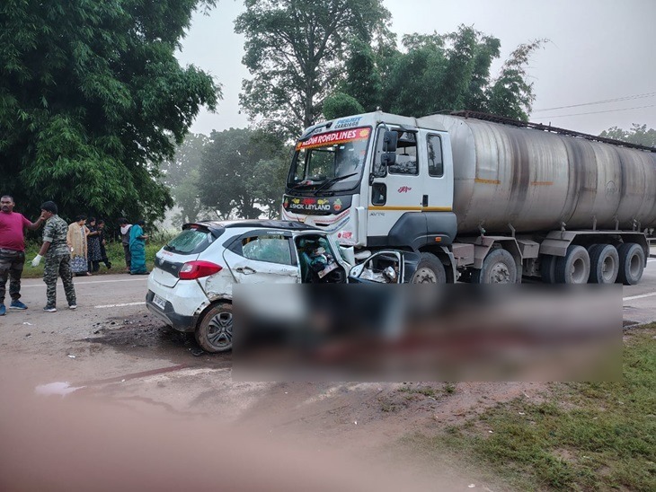 CG ACCIDENT NEWS : तेज रफ्तार कार और ऑइल टैंकर के बीच जोरदार भिड़ंत, सवार युवक और युवती की मौत, गाड़ी चलाना सीखने के दौरान हुआ हादसा