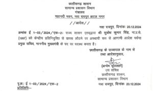 CG BREAKING : IAS सुबोध कुमार सिंह होंगे सीएम साय के प्रमुख सचिव, आदेश जारी