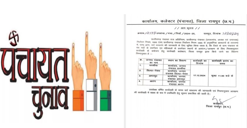 CG NEWS : तिल्दा जनपद कार्यालय में होगा पंच, सरपंच जनपद सदस्यों का आरक्षण आवंटन, त्रिस्तरीय पंचायत चुनाव का आरक्षण का नोटिस जारी