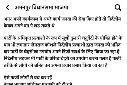 CG: अभनपुर में चुनावी उलझन, प्रचार-प्रसार में निर्दलीय प्रत्याशी कर रहे भाजपा नेताओं के बैनर का इस्तेमाल