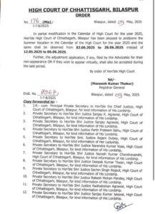 CG NEWS : हाईकोर्ट बिलासपुर ने ग्रीष्मकालीन अवकाश की संशोधित तिथि को वापस लिया, अब छुट्टियां रहेंगी पहले की तरह